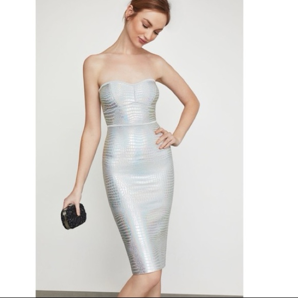 NWT BCBG Strapless Croc Holographic Dress Size L